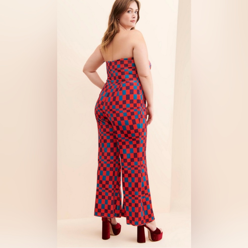 NWOT HUTCH Velvet Check Jumpsuit - Picture 2 of 10
